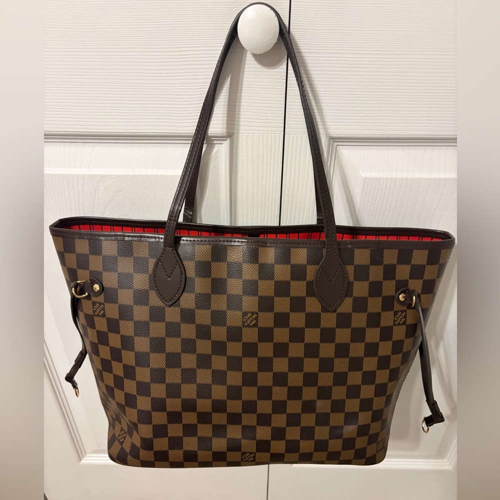 Brown Checkered Tote Bag